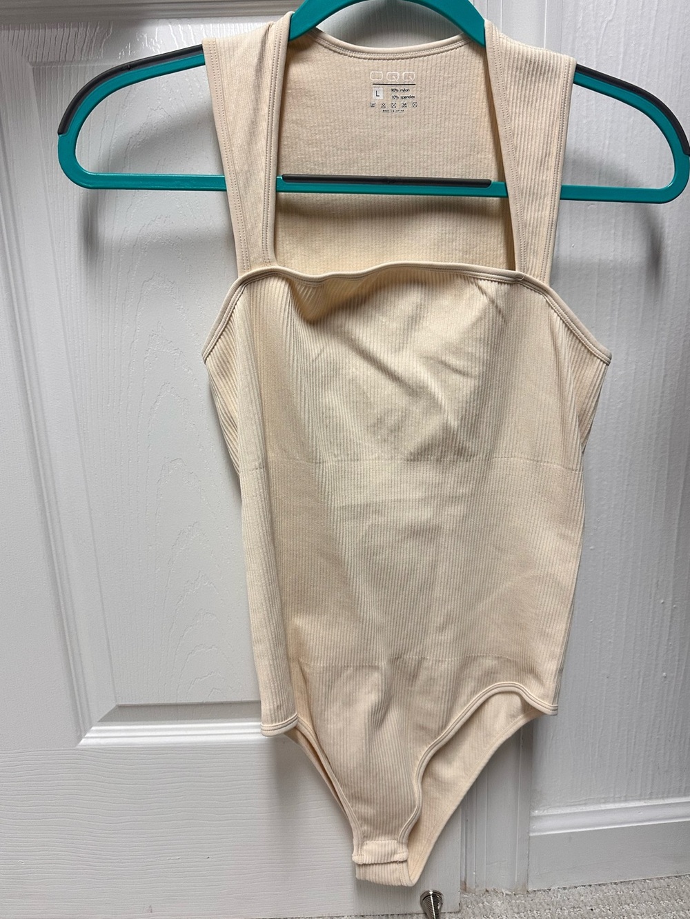 OQQ Beige Ribbed Square Neck Bodysuit – Size Large